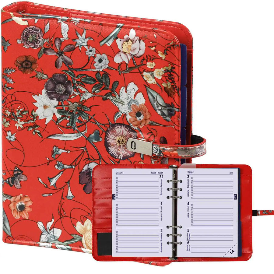 1011-04 Refillable A5 Agenda Planner Sea of Flowers Red