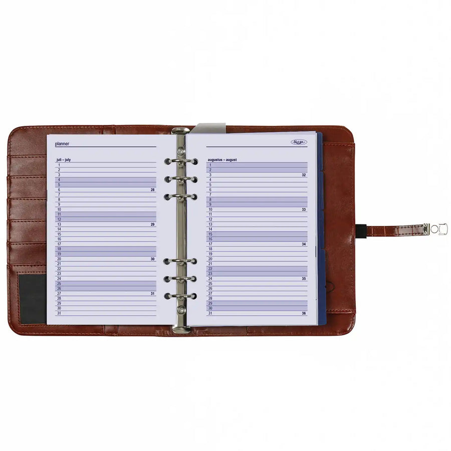 1011-10 nachfüllbar A5 6 Ring Binder Planer Organizer Croco Cognac