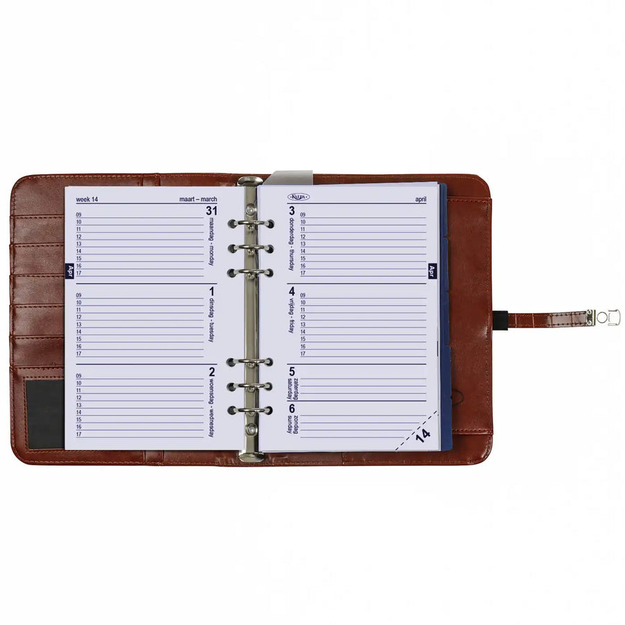 1011-10 nachfüllbar A5 6 Ring Binder Planer Organizer Croco Cognac