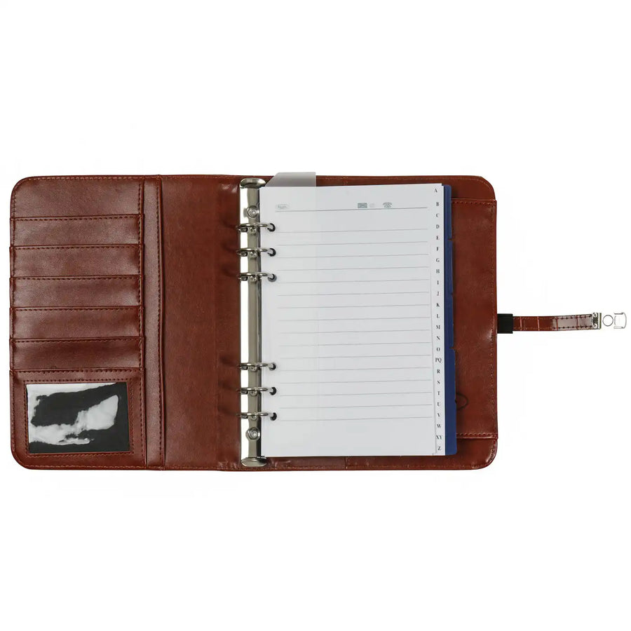 1011-10 nachfüllbar A5 6 Ring Binder Planer Organizer Croco Cognac