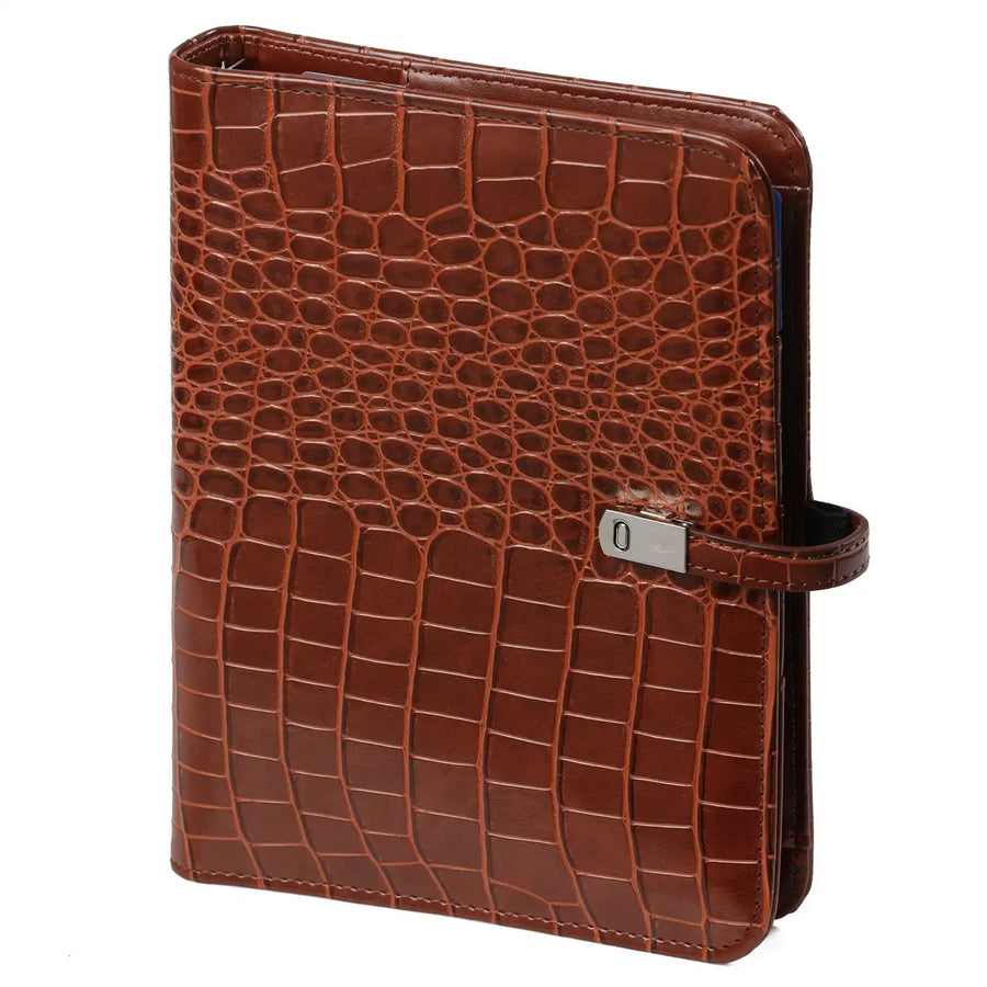 1011-10 nachfüllbar A5 6 Ring Binder Planer Organizer Croco Cognac