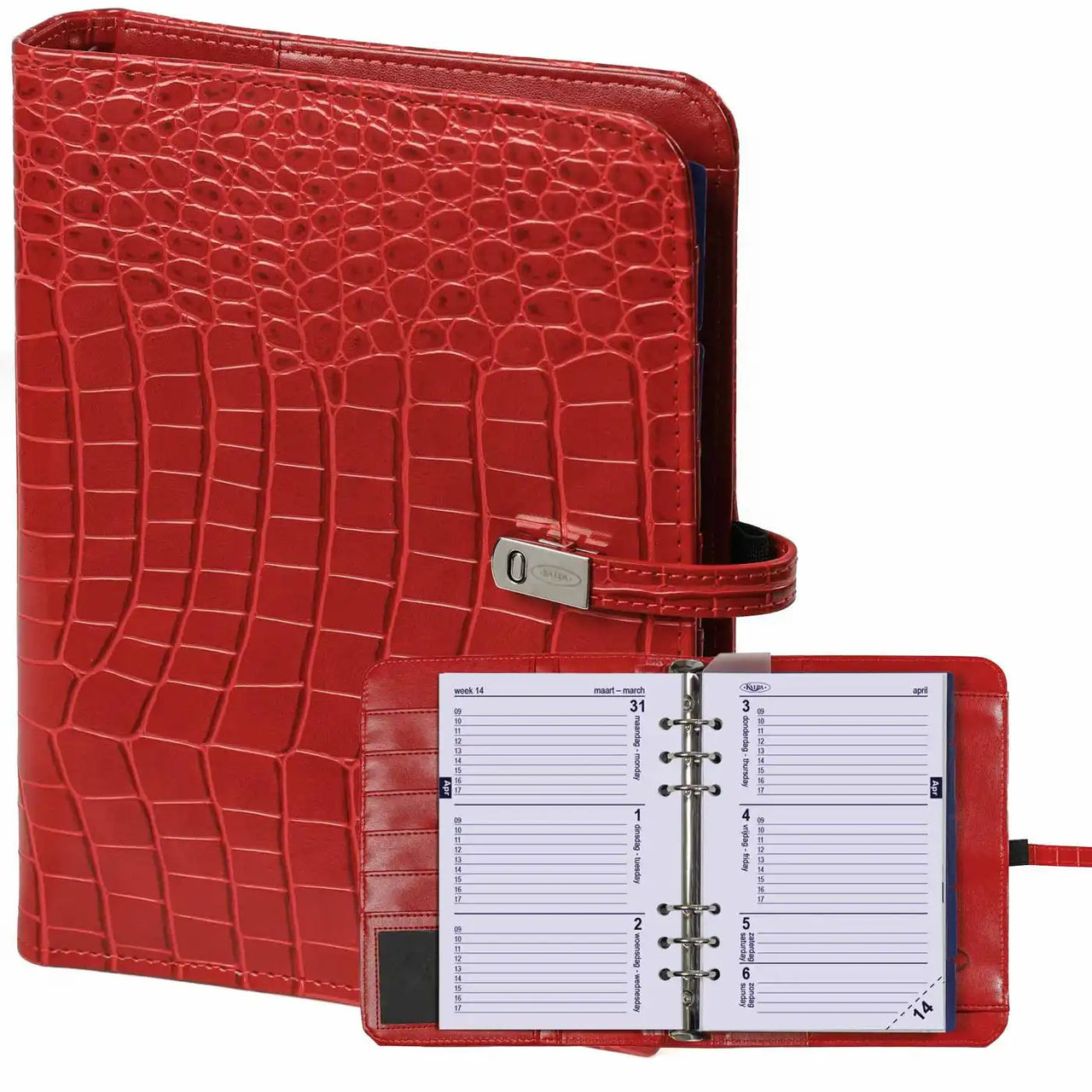 1011-11 Nachfüllbar A5 6 Ring Binder Planer Croco Rot