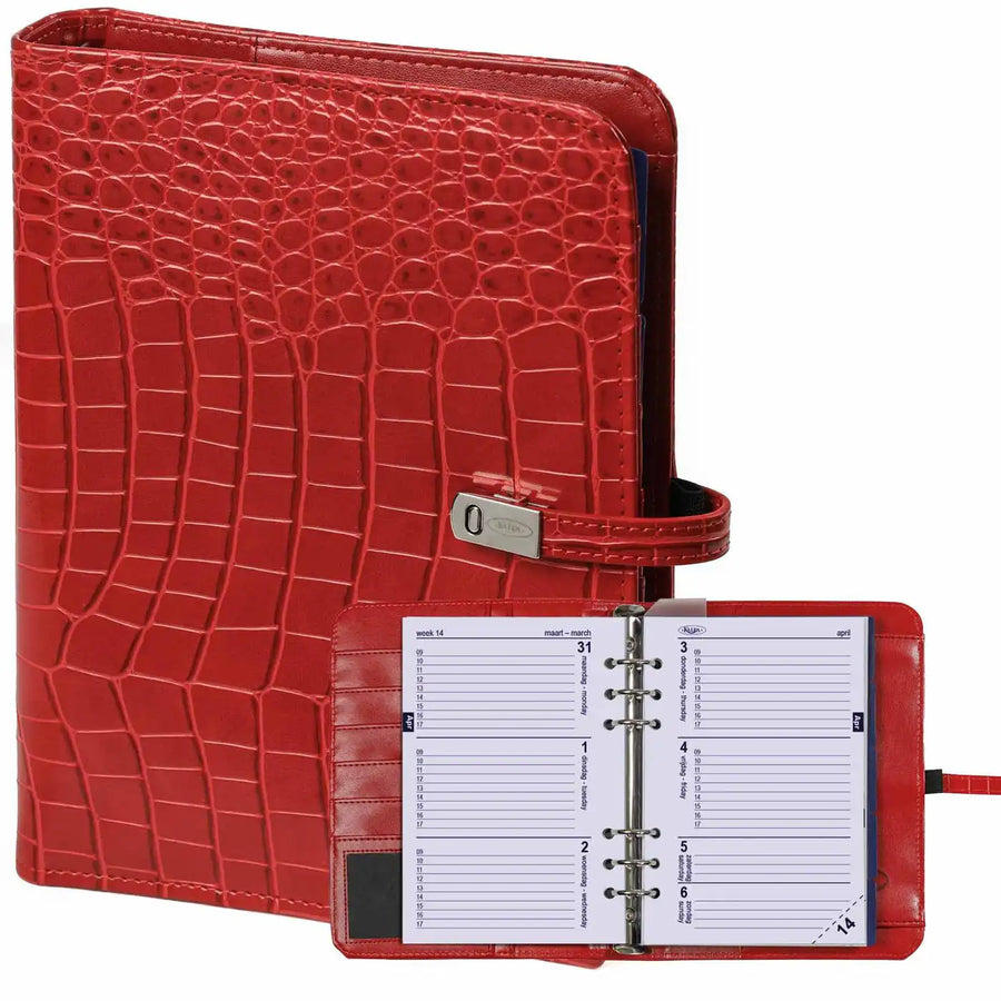1011-11 Nachfüllbar A5 6 Ring Binder Planer Croco Rot