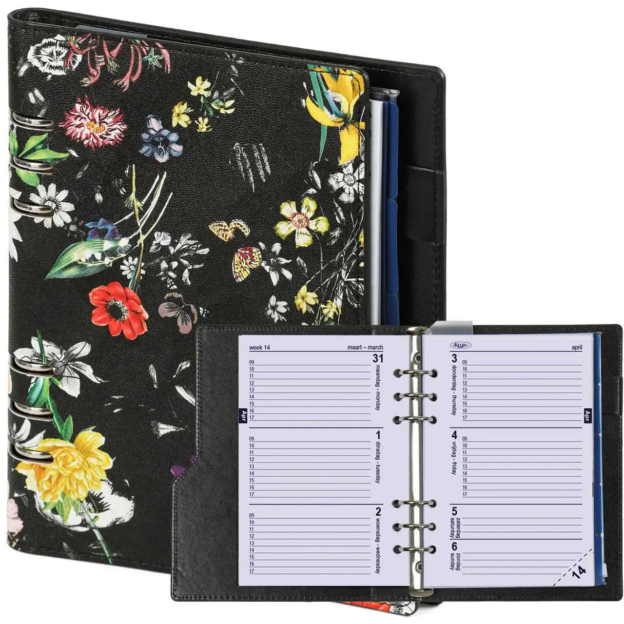 1016-12 Nachfüllbar A5 Ringbuch Organizer Blumenmeer schwarz