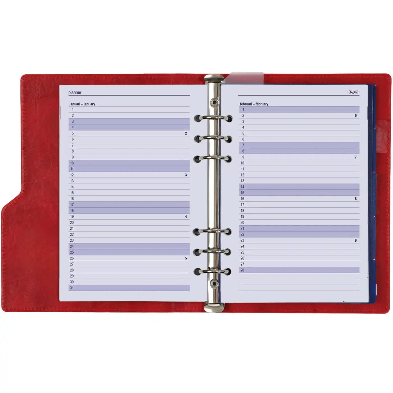1016-16 A5 6 Ringplaner Organizer Rot