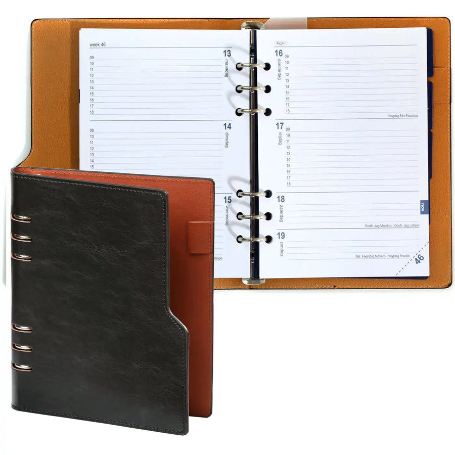 1016-60 Clipbook Refillable A5 6 Ring Binder Agenda Pullup Black