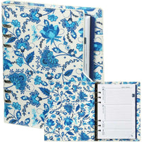 1016-78 Clipbook A5 Ring Binder Organizer Delft Blue Flowers