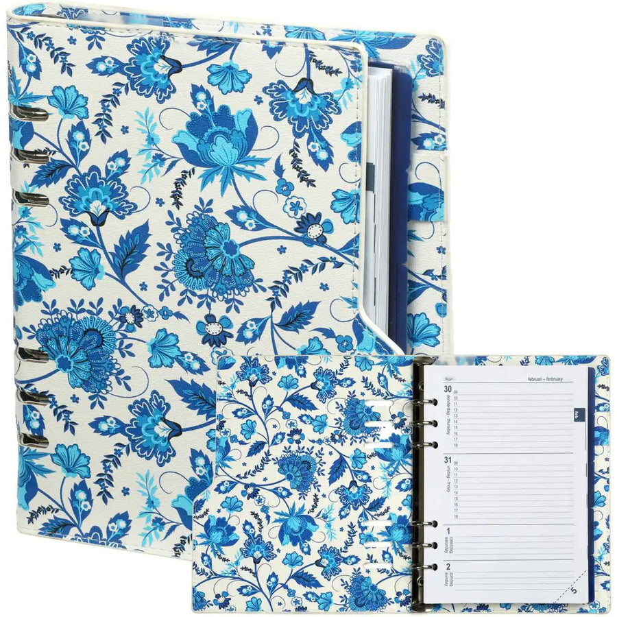 1016-78 Clipbook A5 Ring Binder Organizer Delft Blue Flowers