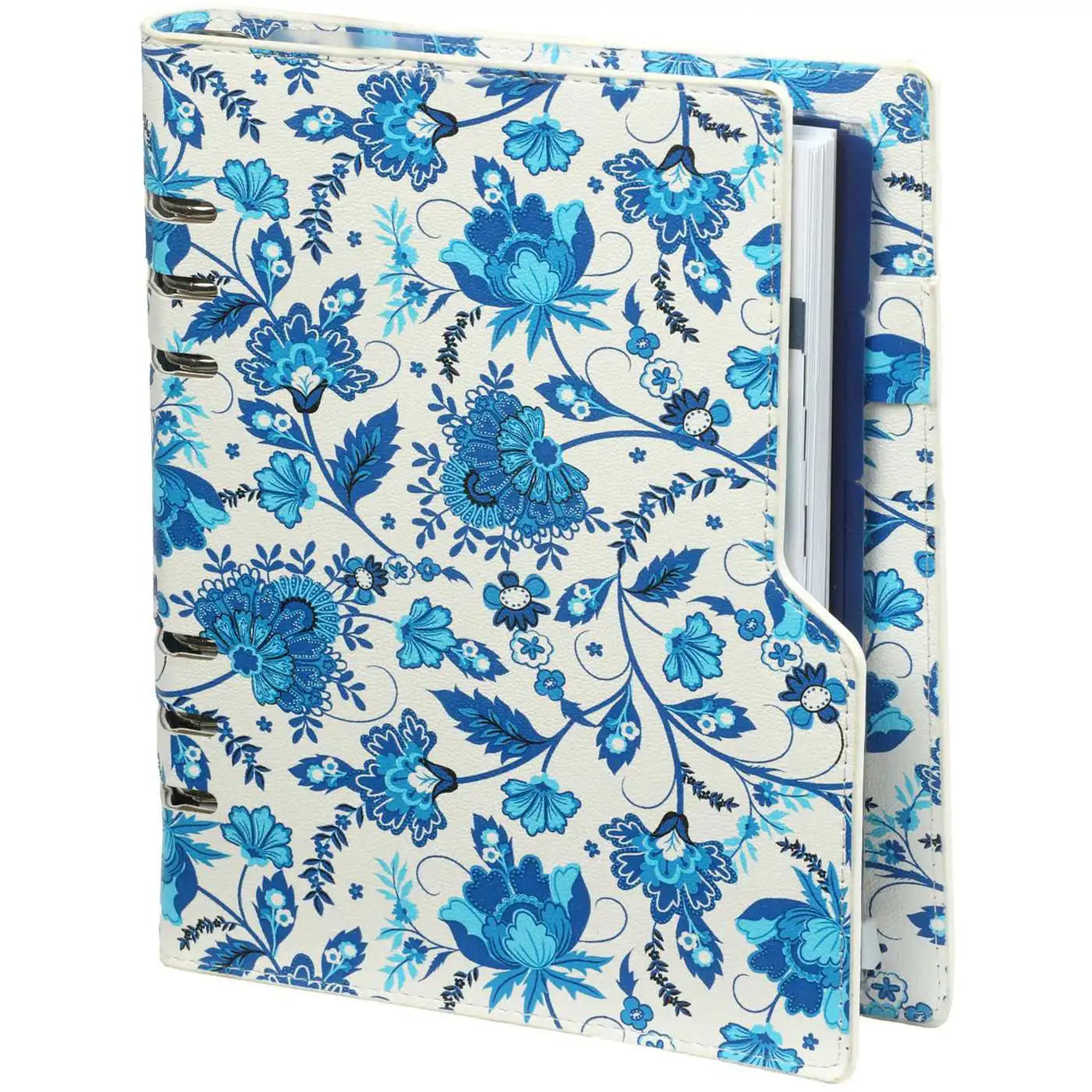1016-78 Clipbook A5 Ring Binder Organizer Delft Blue Flowers