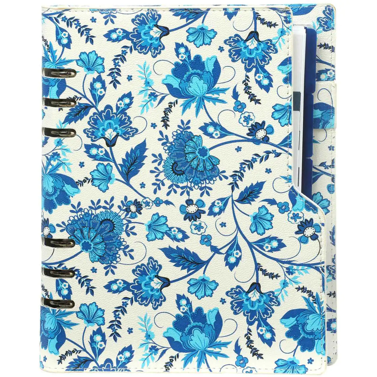 1016-78 Clipbook A5 Ring Binder Organizer Delft Blue Flowers