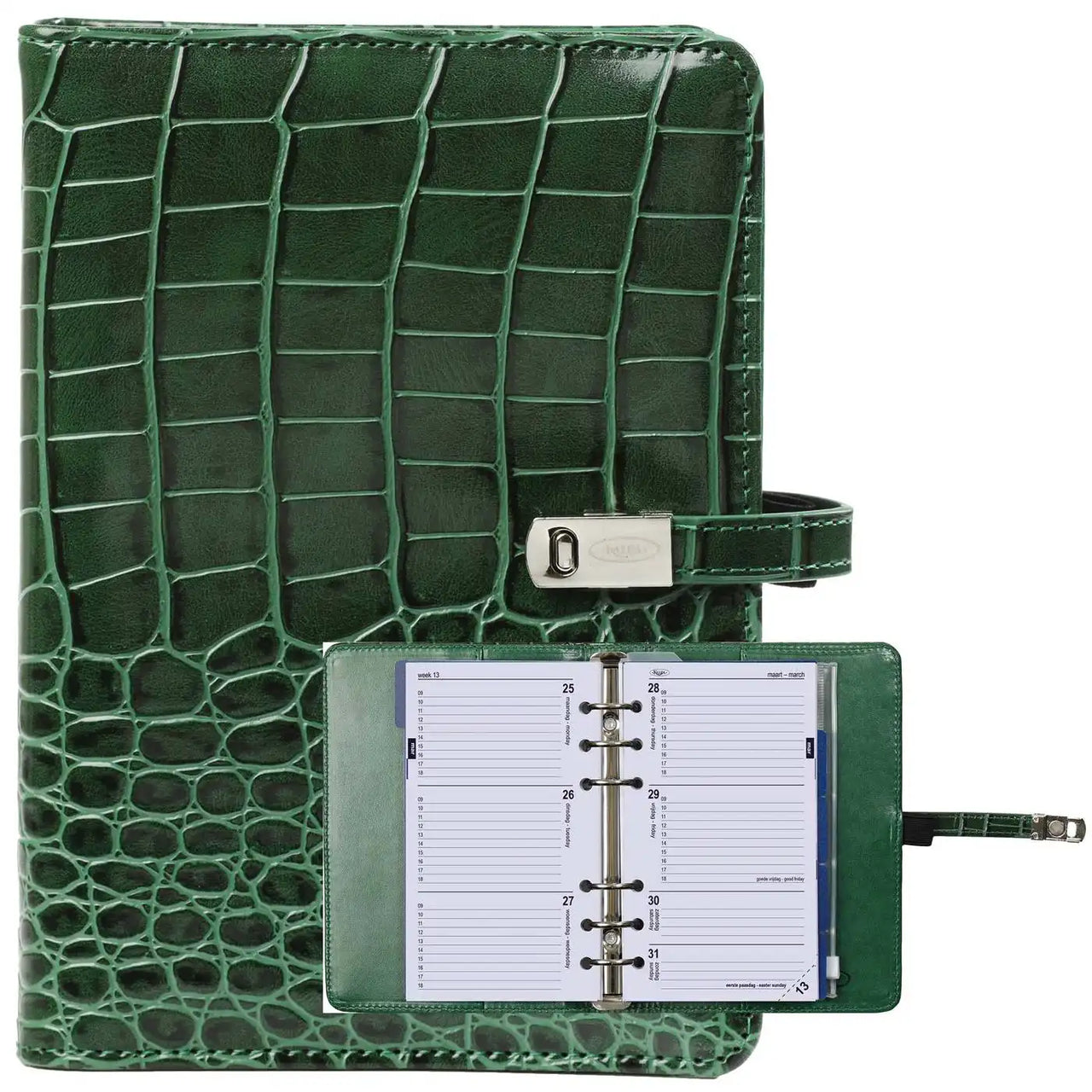 1111-09 Nachfüllbar Personal Planer Organizer Croco Waldgrün