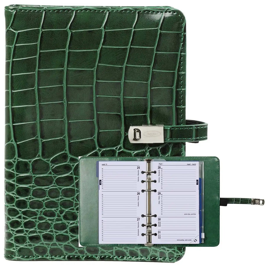 1111-09 Nachfüllbar Personal Planer Organizer Croco Waldgrün