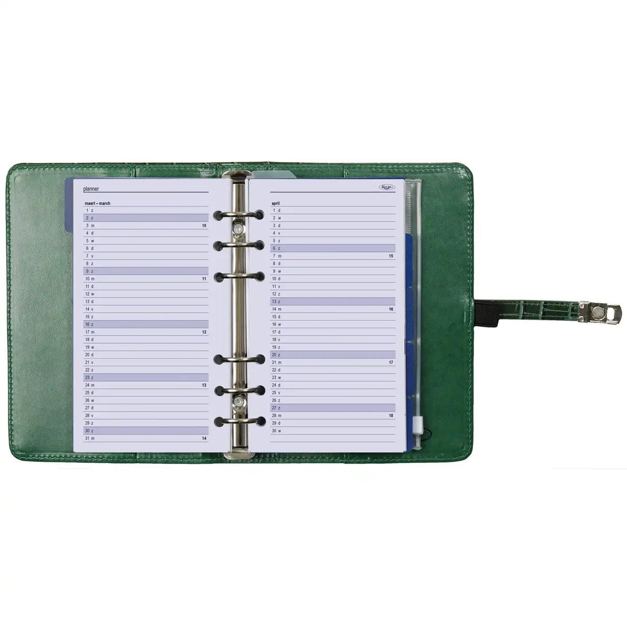 1111-09 Nachfüllbar Personal Planer Organizer Croco Waldgrün