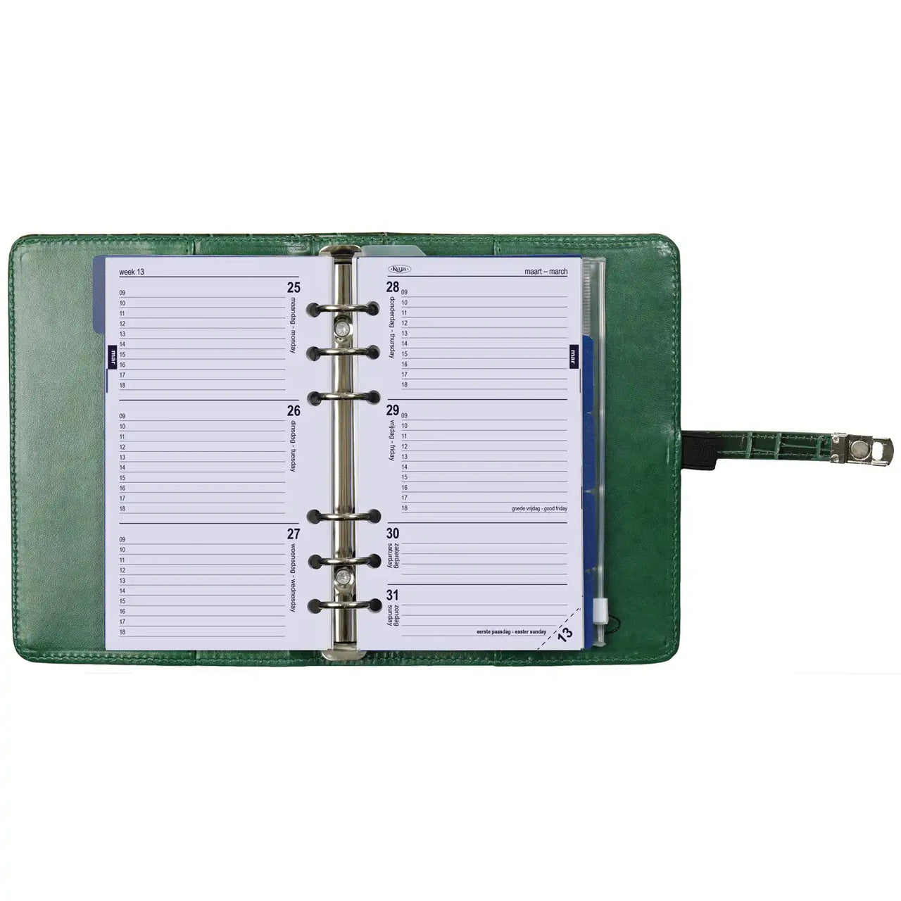 1111-09 Nachfüllbar Personal Planer Organizer Croco Waldgrün