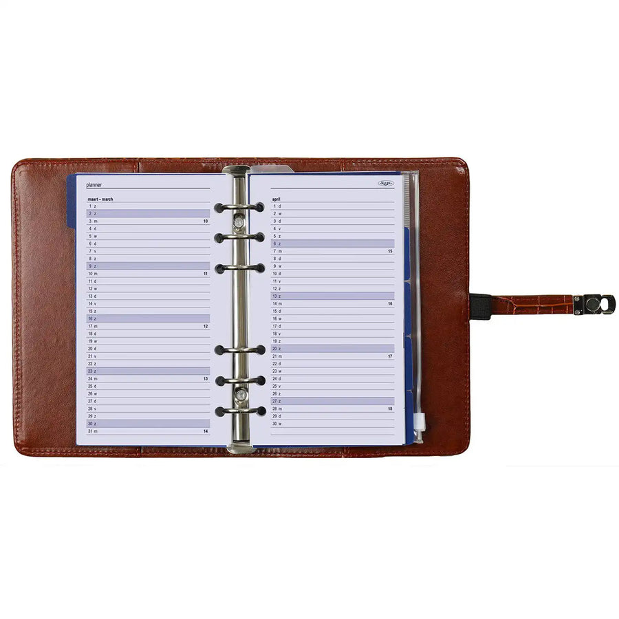 1111-10 nachfüllbar Personal 6 Ringbindemittel Organizer Croco Cognac