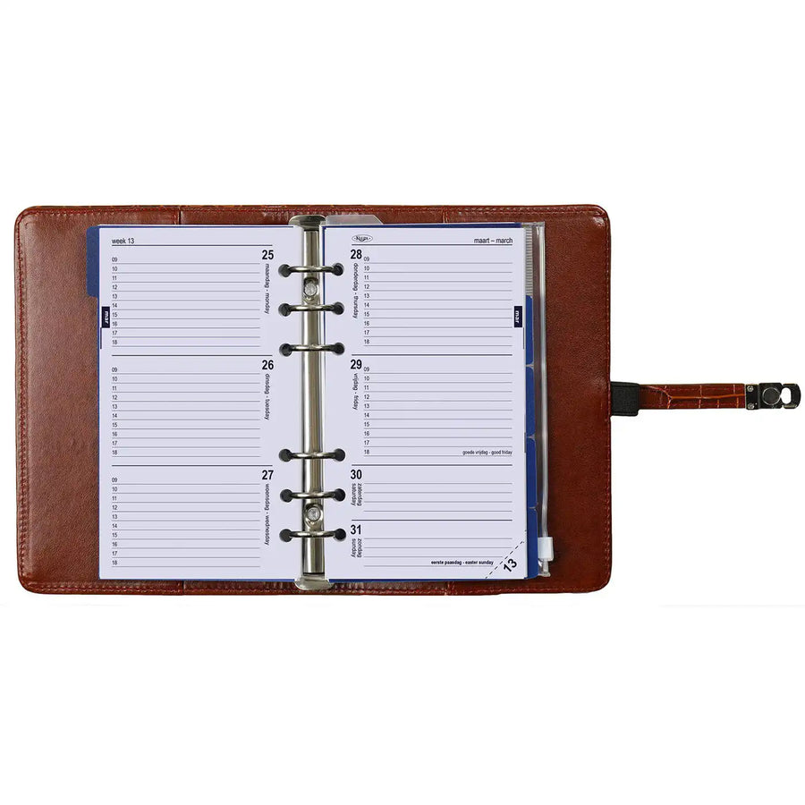 1111-10 nachfüllbar Personal 6 Ringbindemittel Organizer Croco Cognac