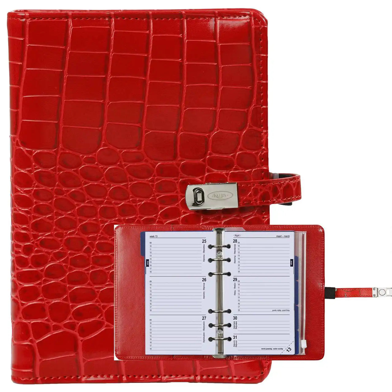 1111-11 Nachfüllbar Personal 6 Ring Binder Planer Croco Rot