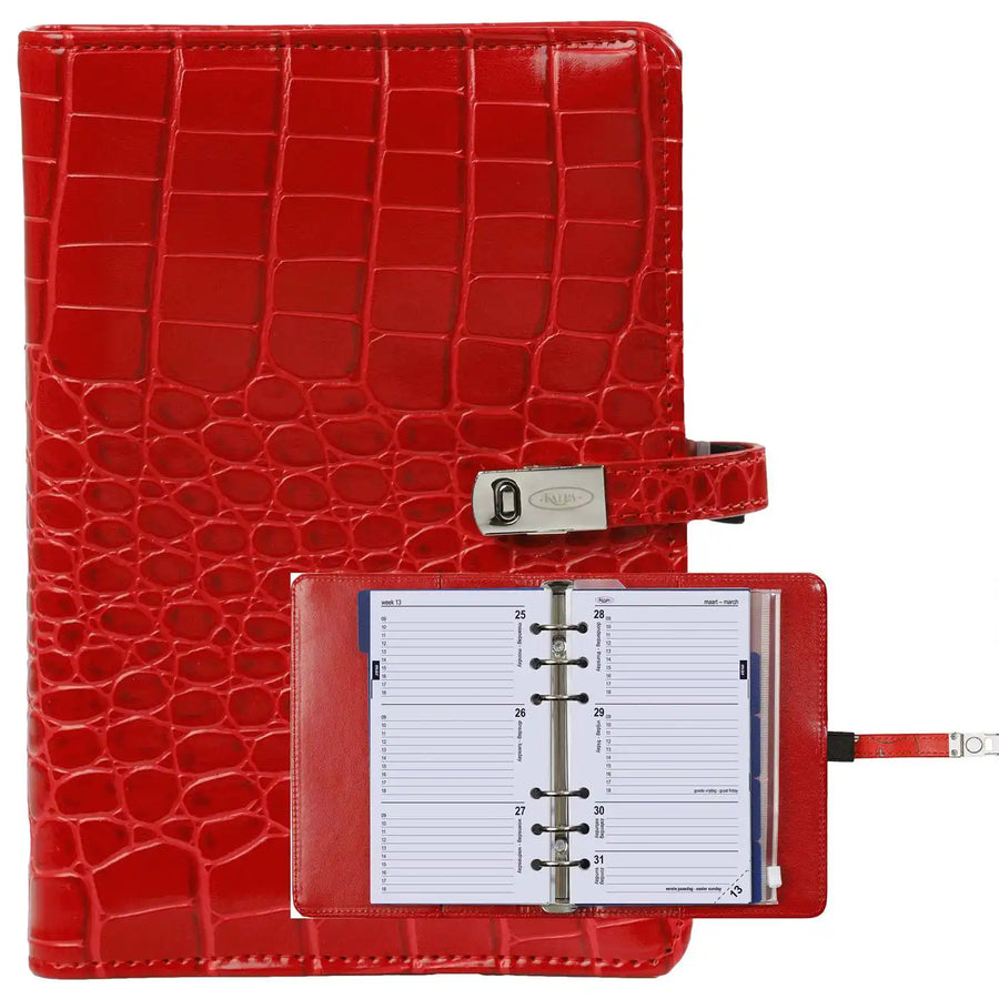 1111-11 Nachfüllbar Personal 6 Ring Binder Planer Croco Rot
