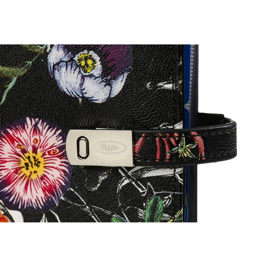 1111-12 Nachfüllbar Personal 6 Ringbindemittel Agenda Blumen von Blüte schwarz