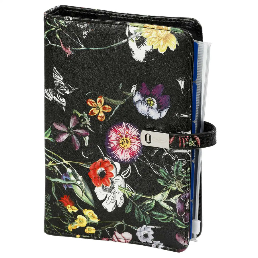 1111-12 Nachfüllbar Personal 6 Ringbindemittel Agenda Blumen von Blüte schwarz