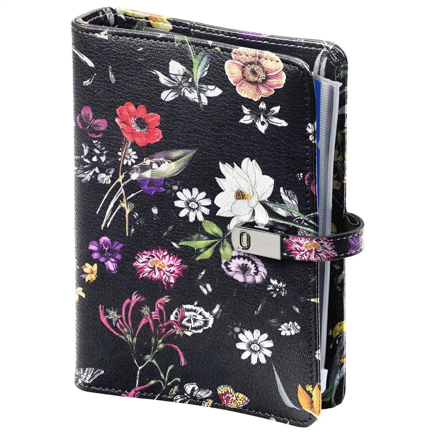 1111-12 Nachfüllbar Personal 6 Ringbindemittel Agenda Blumen von Blüte schwarz