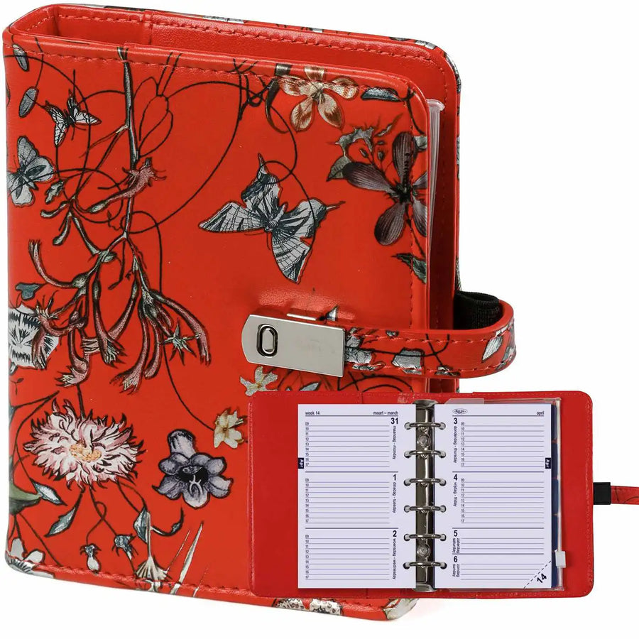 1311-04 Hervulbare Pocket 6 Ringband Planner Zee van bloemen rood