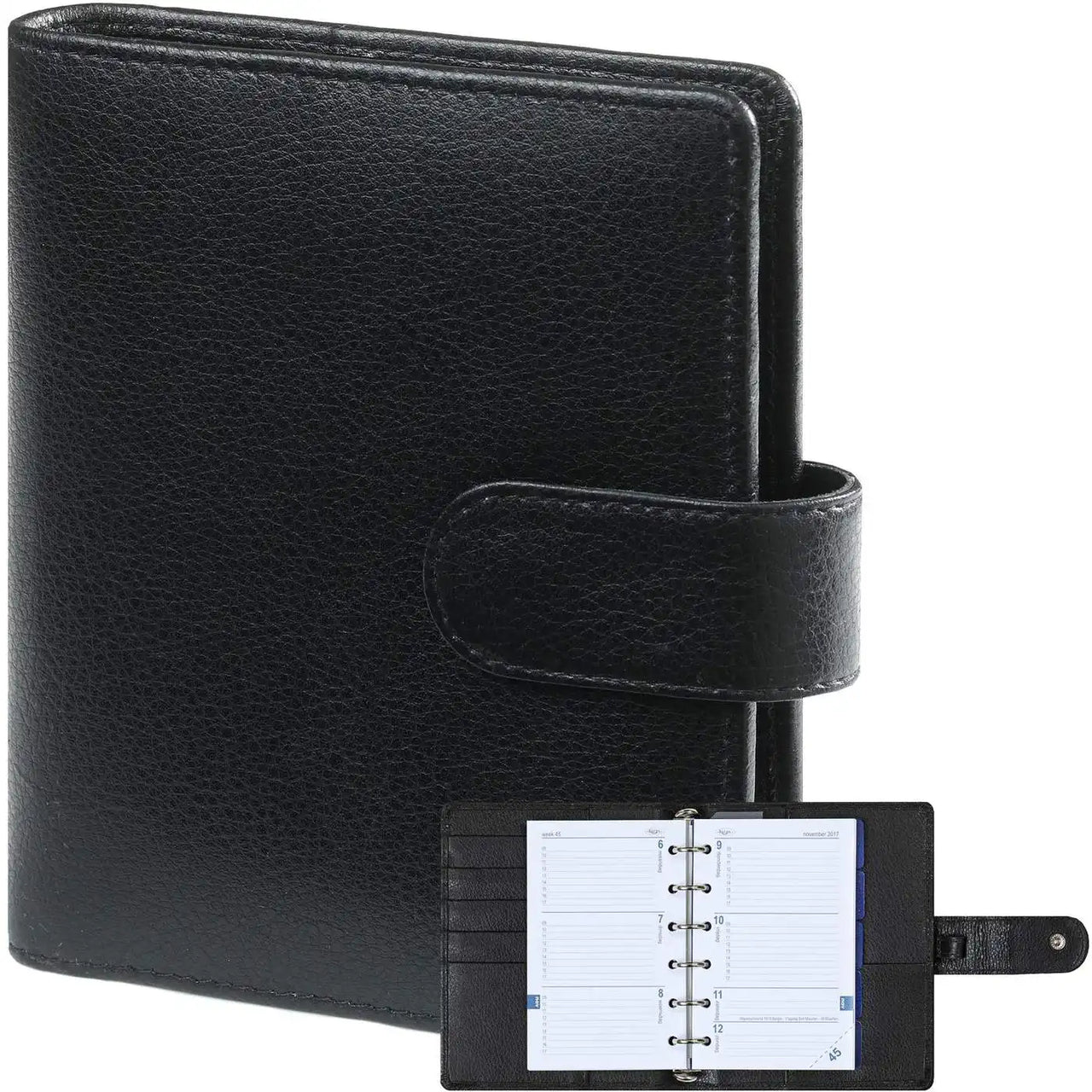 1311-Kz Refillable Pocket Planner Organizer Black Leather
