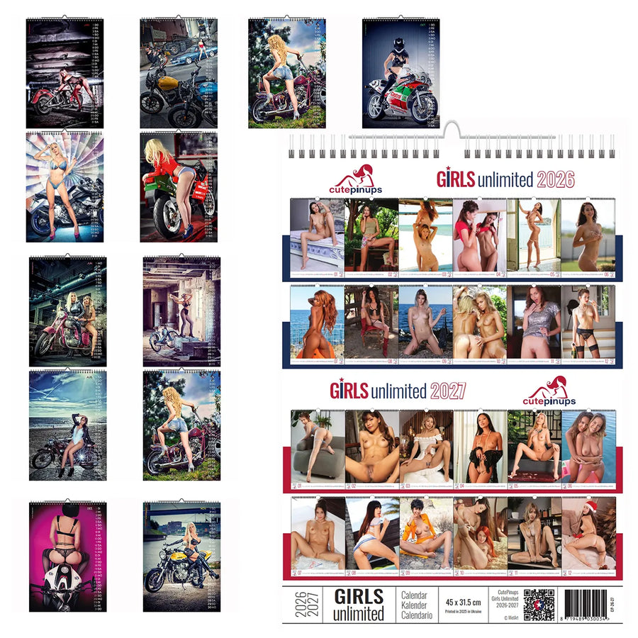 Erotic Bikes and Girls A3 Calendars 2026 + CutePinups 2026 2027 + free 2025 Calendar