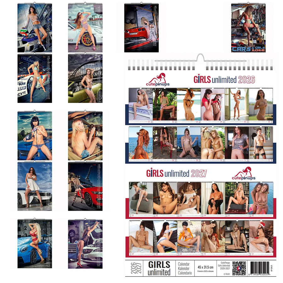 Erotic Cars and Girls A3 Calendars 2026 + CutePinups 2026 2027 + free 2025 Calendar