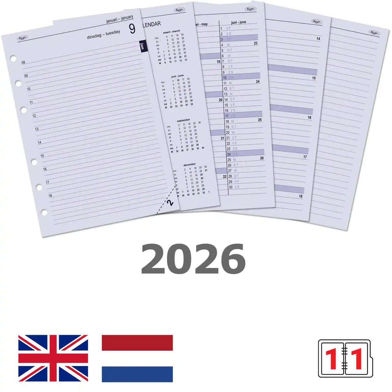 6201-26 210 x 144 mm A5 Planner Vulling 2026 NL EN
