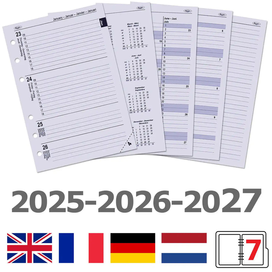 6206-25-26-27 210 x 144 mm A5 Tagebuch Nachfüllungen wöchentlich DE FR NL 2026 2027