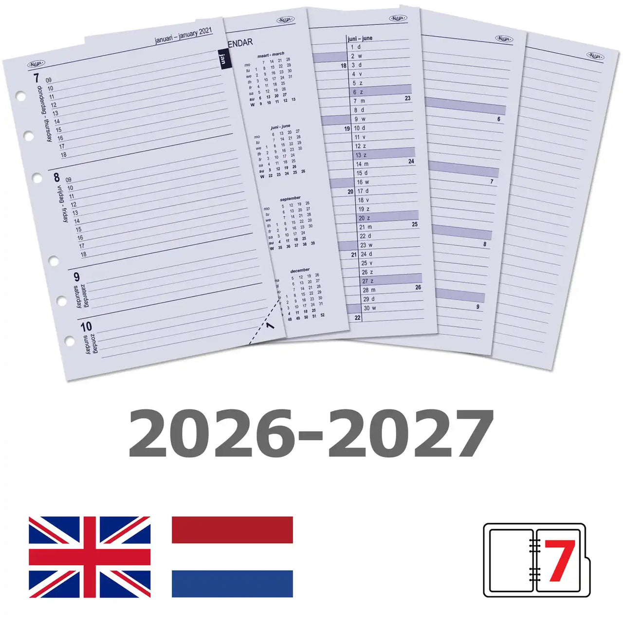 6207-26-27 210 x 144 mm A5 6 Ring Bindereinsätze wöchentlich 2026 2027