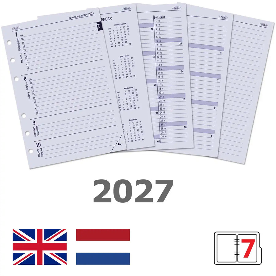 6207-27 210 x 144 mm A5 Agenda Organizer Nachfüllungen NL Und EN 2027