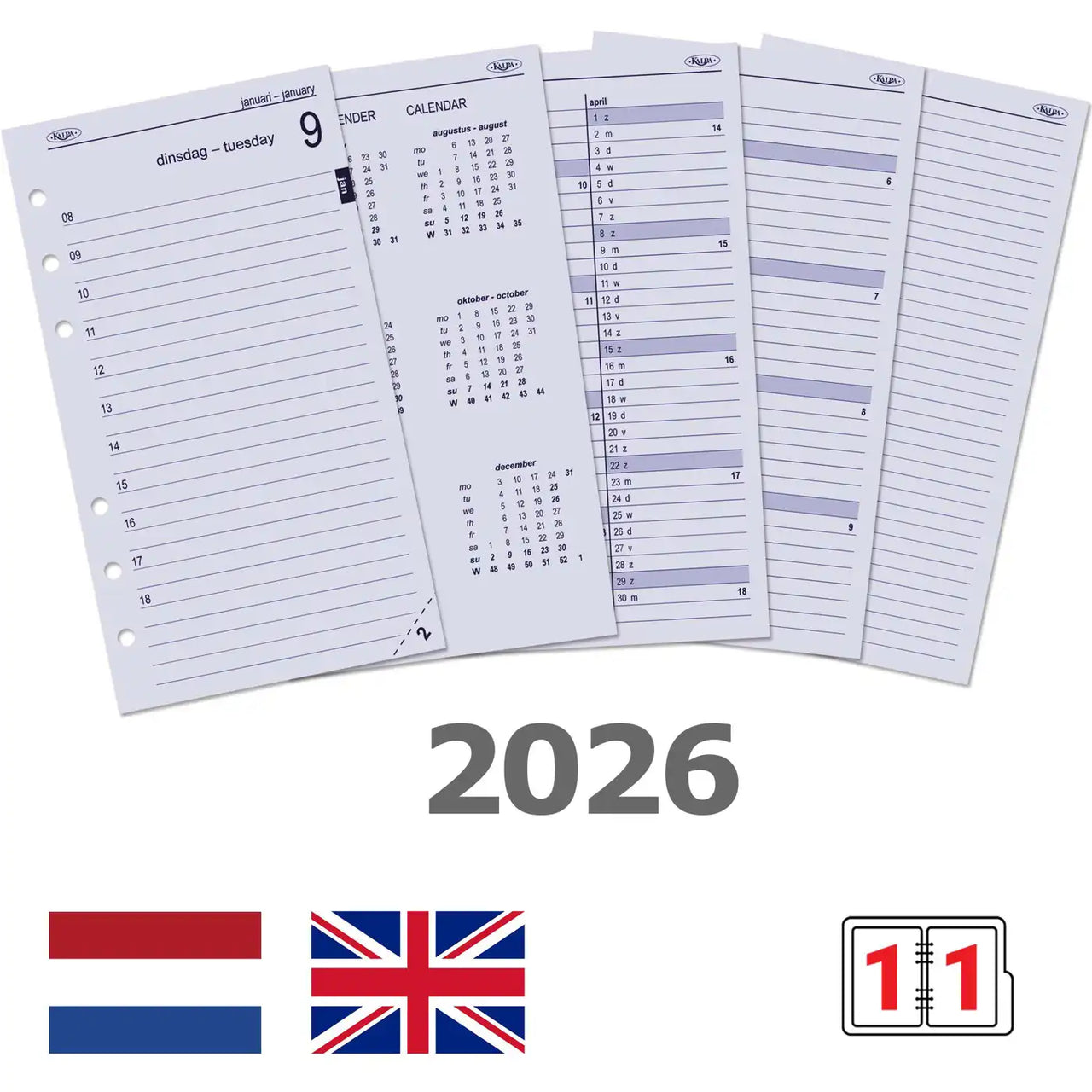 6211-26 170 x 95 mm Personal Tagebuch täglich nachfüllt NL EN 2026