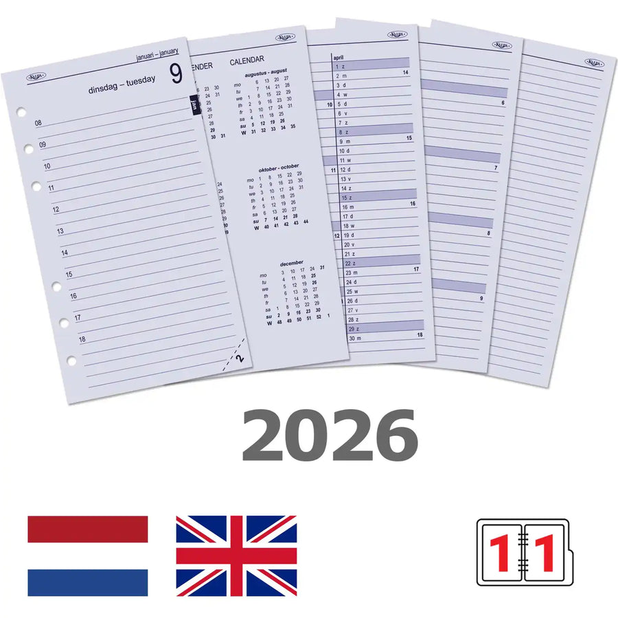 6211-26 170 x 95 mm Personal Tagebuch täglich nachfüllt NL EN 2026