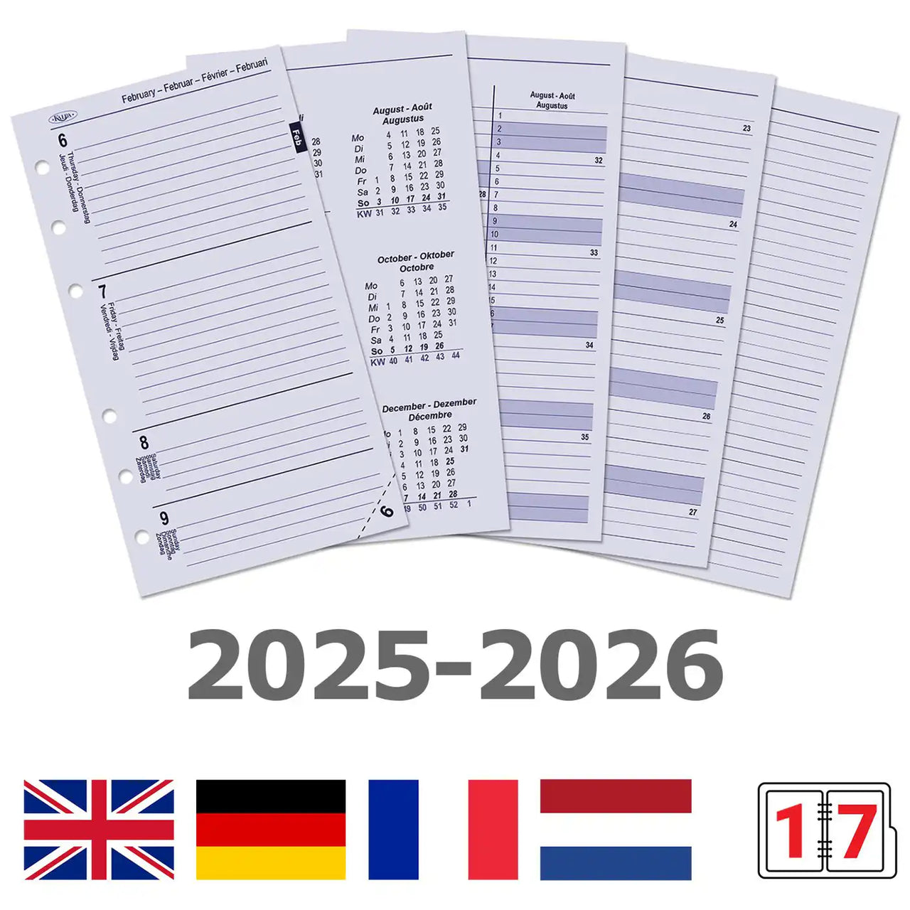6216-25-26 170 x 95 mm Personal Ringbindemittel -Agenda Nachfüllungen EN FR DE NL 2026