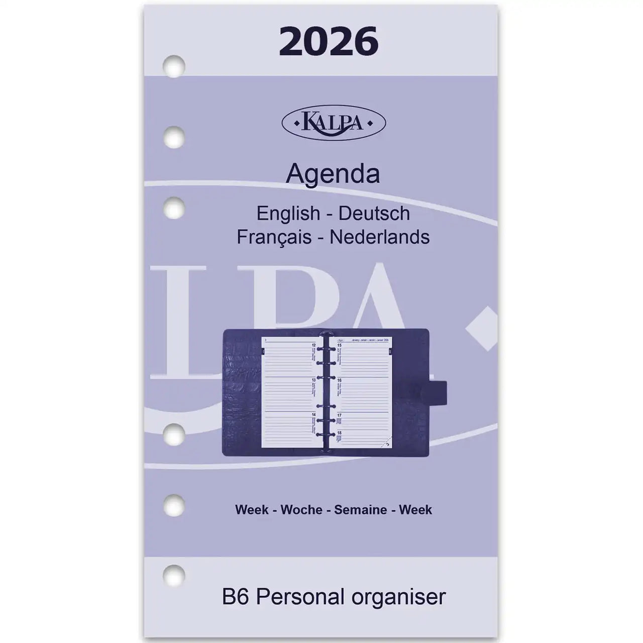 6216-26 170 x 95 mm Personal Ringbindemittel -Agenda -Einsätze EN FR DE NL 2026