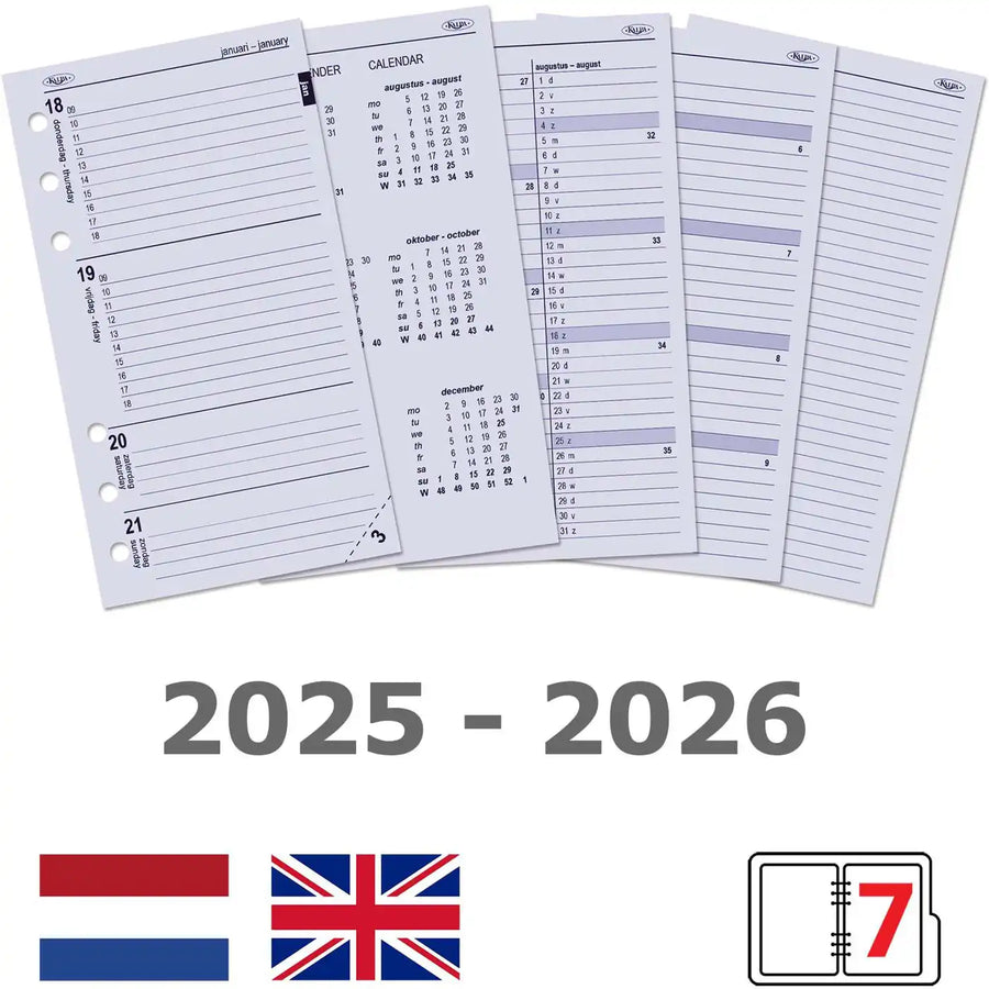 6217-25-26 170 x 95 mm Personal 6 Ringagenda Binder Nachfüllungen wöchentlich NL EN -26
