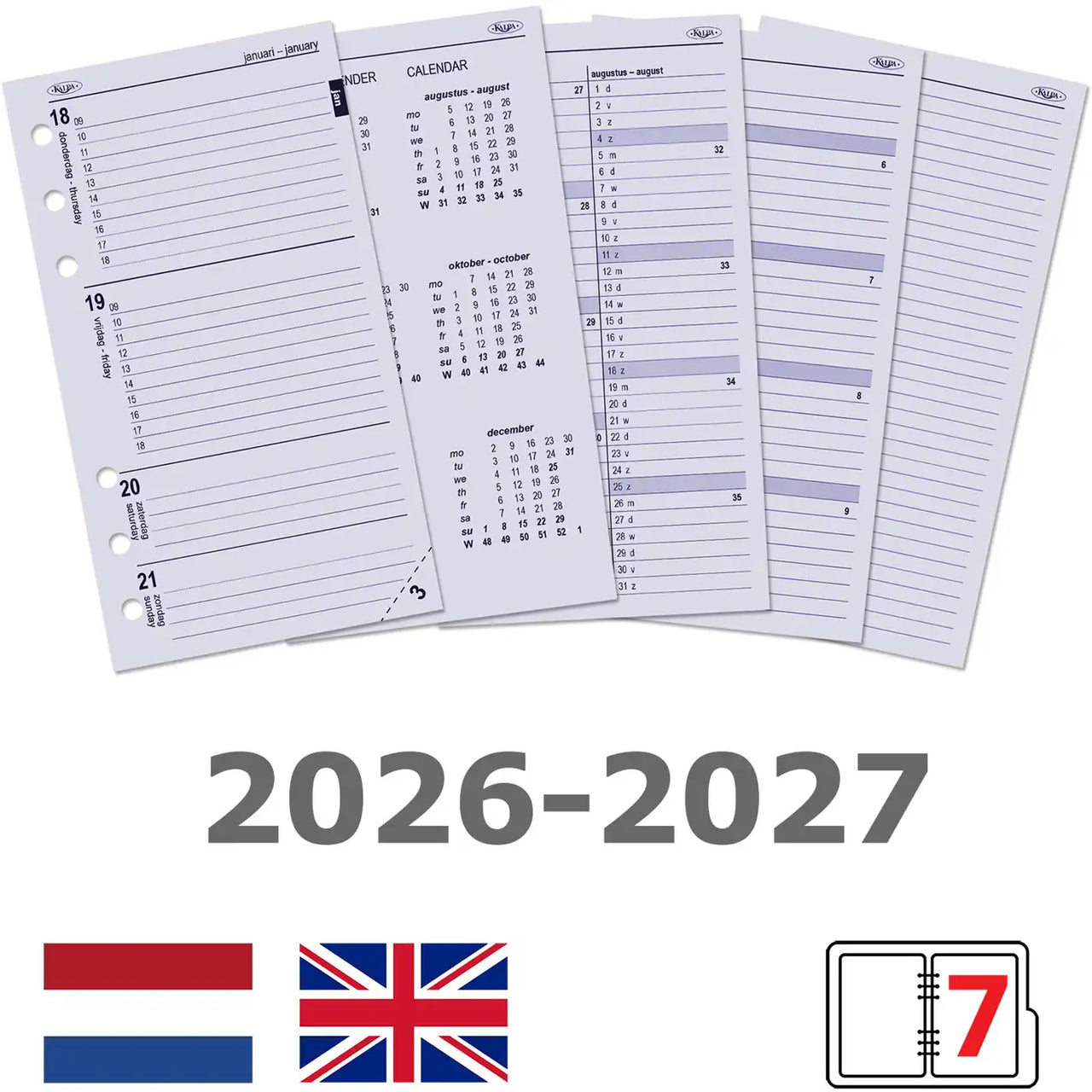 6217-26-27 170 x 95 mm Personal 6 Ringagenda Binder Nachfüllungen wöchentlich NL EN 2026 2027