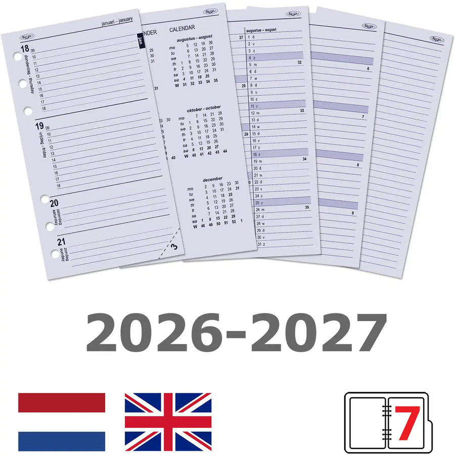 6217-26-27 170 x 95 mm Personal 6 Ringagenda Binder Nachfüllungen wöchentlich NL EN 2026 2027