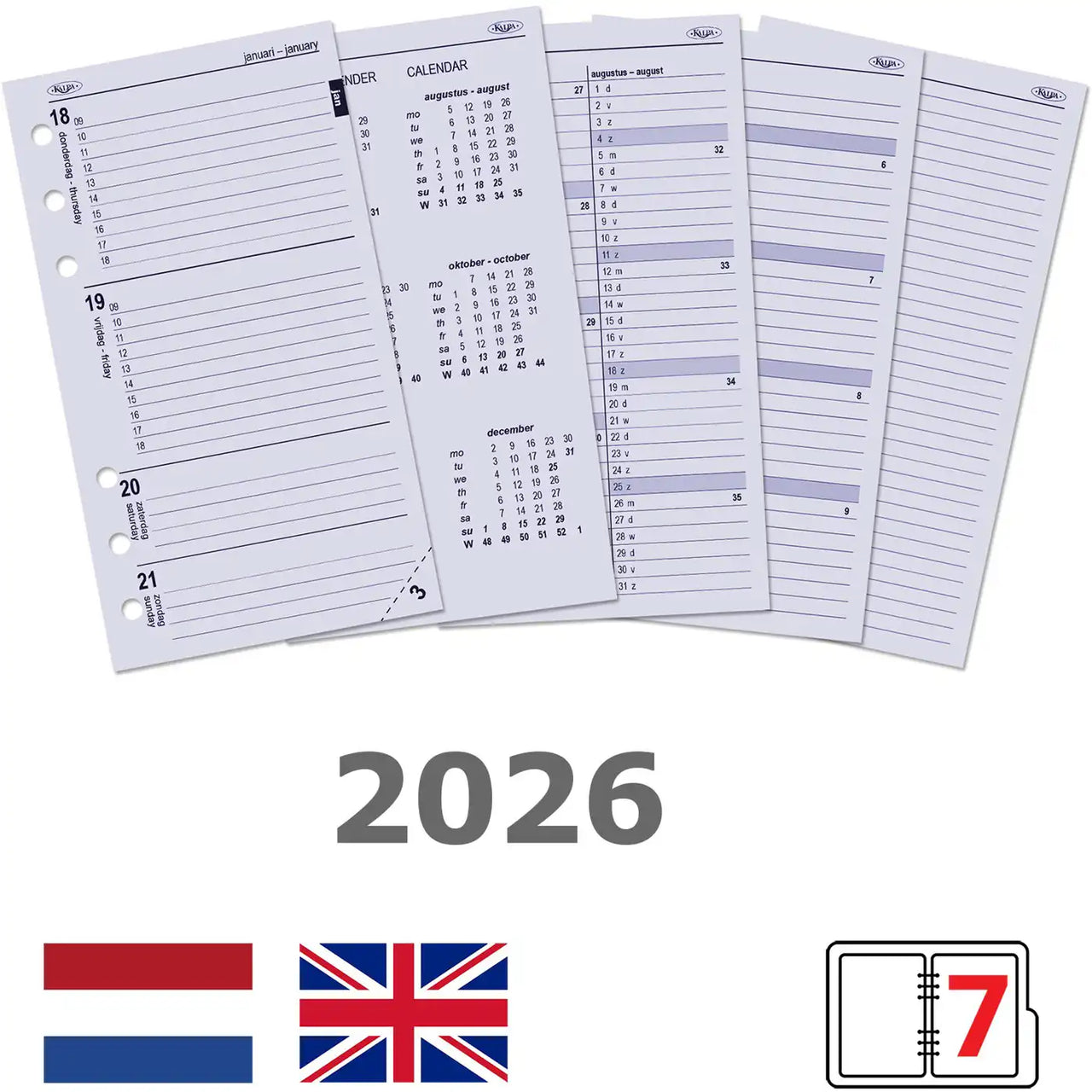 6217-26 170 x 95 mm Personal Agenda Binder Nachfüllwoche NL EN 2026