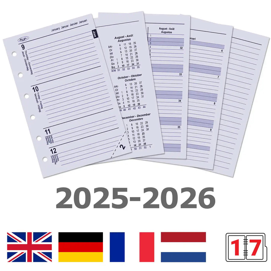 6236-25-26 125 x 80 mm Tasche Kalender Ersatzeinlagen Wöchentlich EN DE FR NL 2026