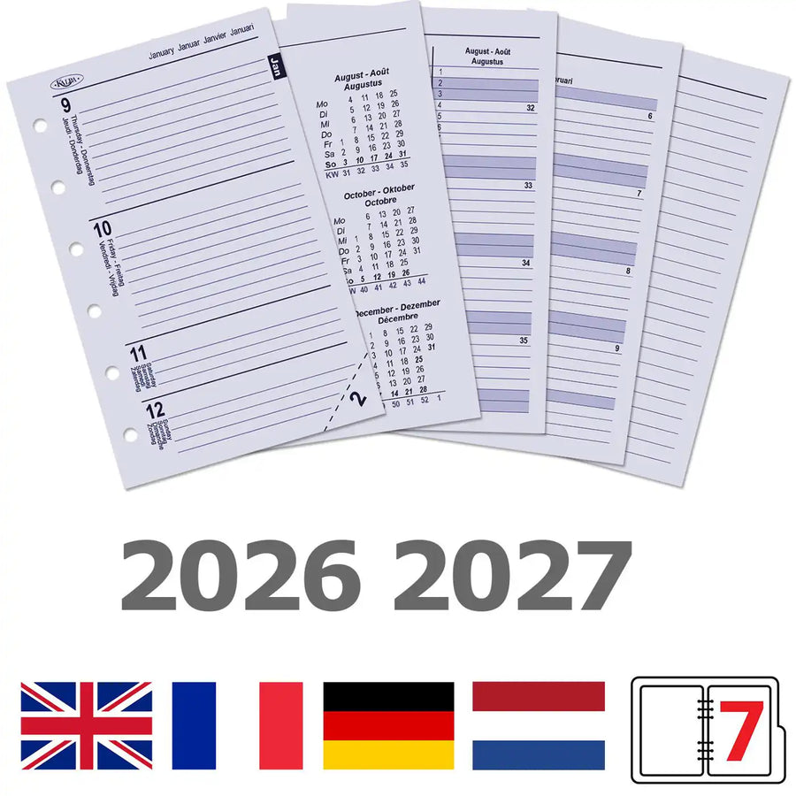6236-26-27 125 x 80 mm Tasche Kalender Ersatzeinlagen Wöchentlich EN DE FR 2026 2027
