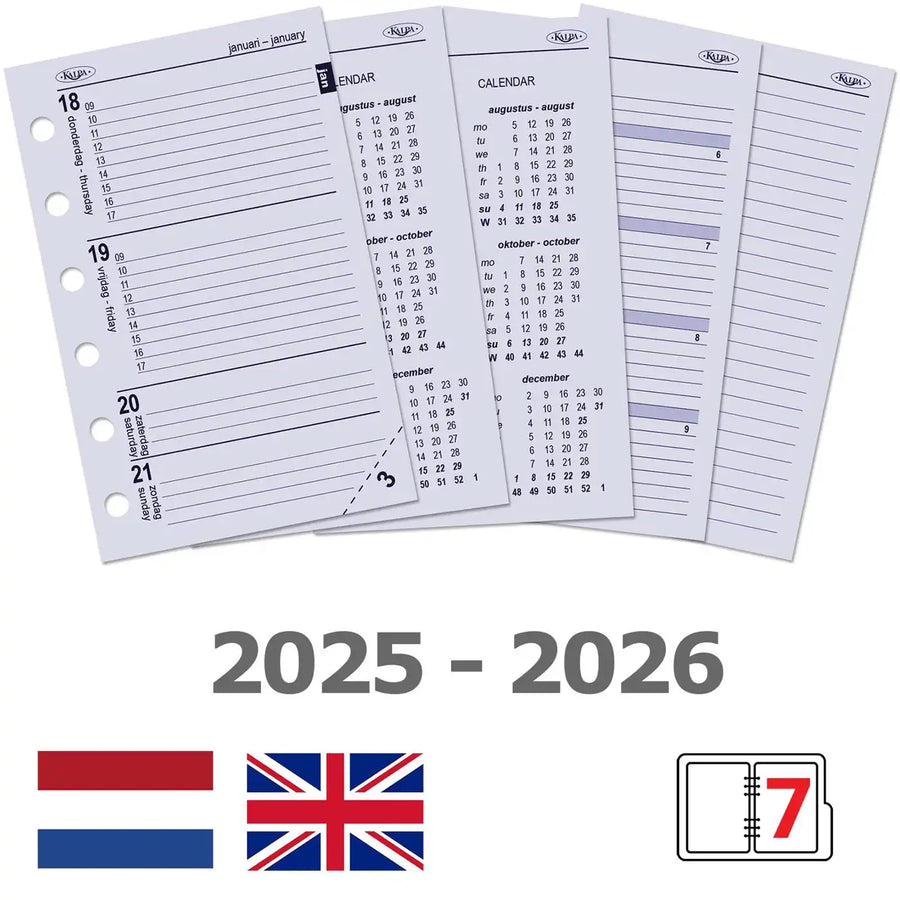 6237-25-26 125 x 80 mm Tasche Agenda Einlage Wöchentlich NL EN 2026