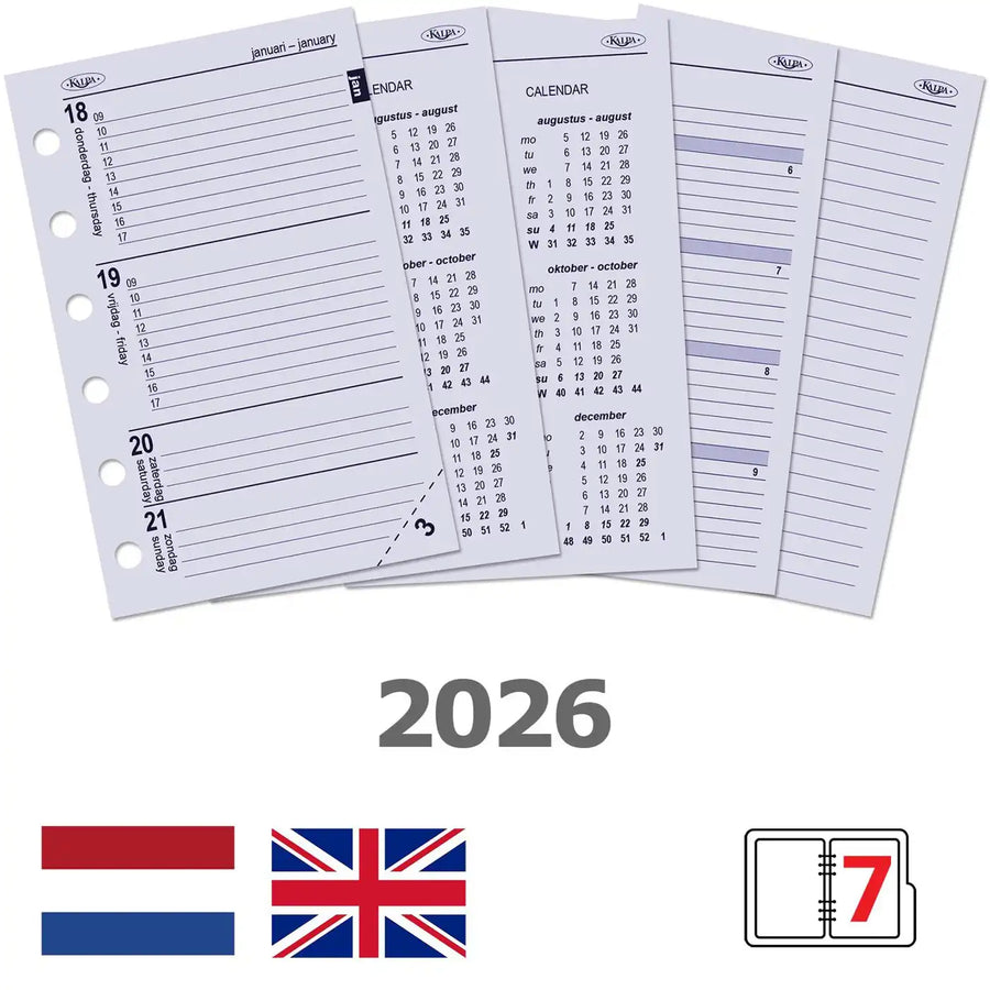 6237-26 125 x 80 mm Tasche Planer Agenda Nachfüllpapier Wöchentlich NL EN 2026