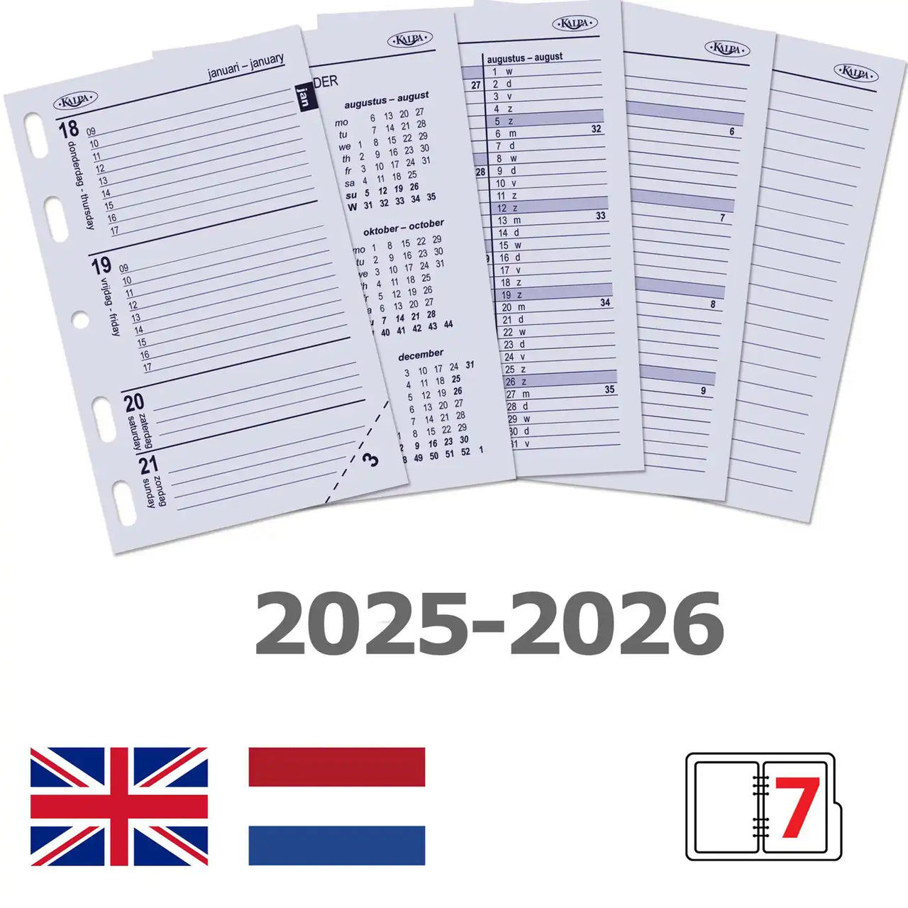 6247-25-26 104 x 68 mm Mini Agenda Organizer Nachfüllwoche NL EN 2026