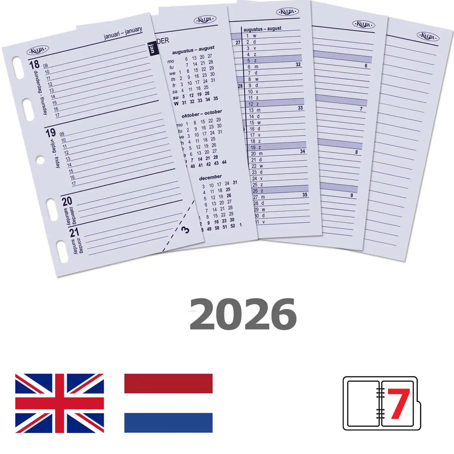 6247-26 104 x 68 mm Mini Agenda Organizer Fügt wöchentlich ein NL EN 2026