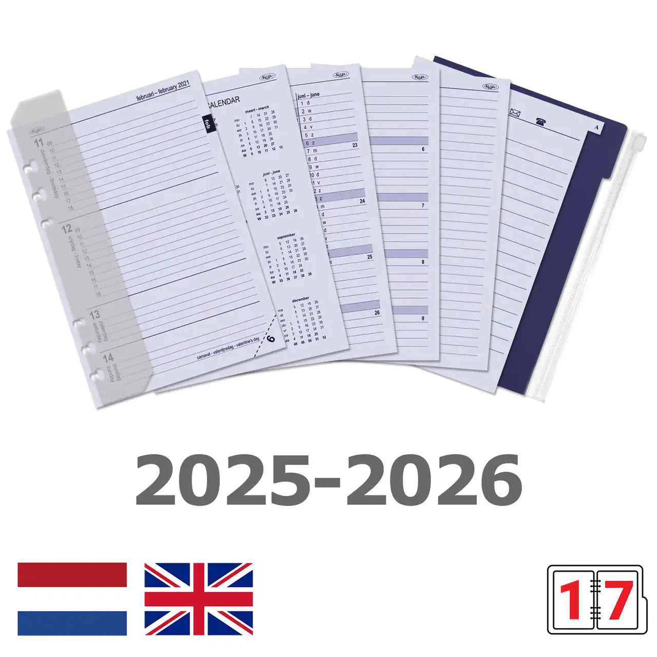 6307-25-26 210 x 144 mm A5 6 ringagenda Organizer Vulling NL EN 2026