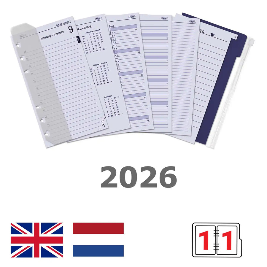 6311-26 170 x 95 mm Personal 6 Ringtagebucheinsätze täglich komplette Set EN NL 2026