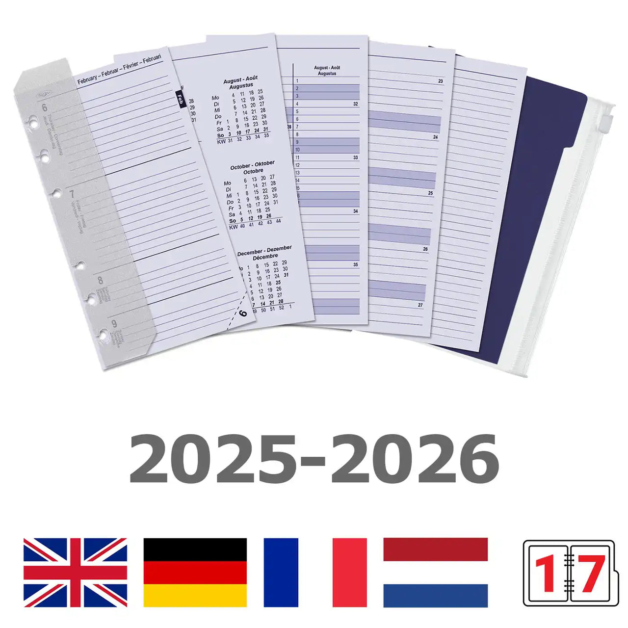 6316-25-26 170 x 95 mm Personal 6 Ringagenda Organizer Fügt Weekly Complete Set ein EN DE FR NL 2026